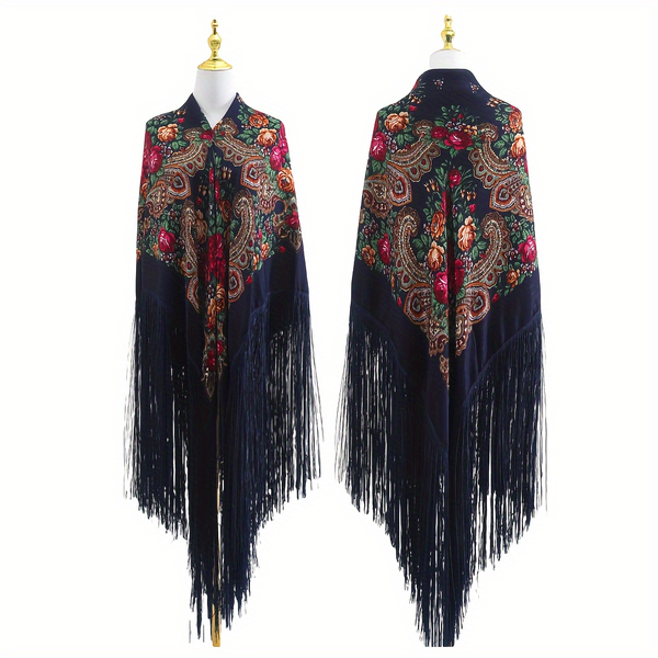 240cm/94.5‘’ OverSize Gorgeous Classics Big Shawl 50cm/19.7''Floral tassel Ukrainian national style Flamenco Manton BellyDance ATS Prop