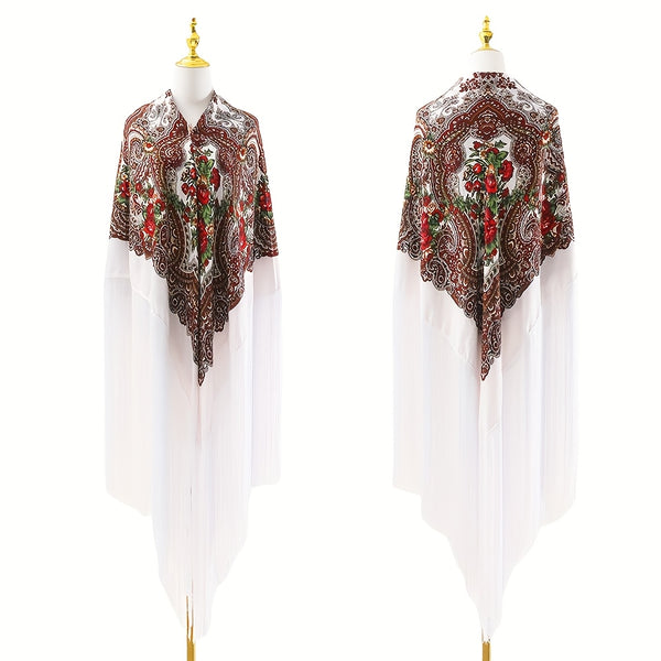 95‘’* 95“ oversized floral-patterned shawl with long tassels | ATS stage props | Flamenco dance style Shawl | adds elegance and dynamism