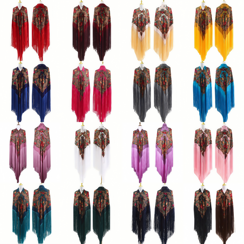 240cm/94.5‘’ OverSize Gorgeous Classics Big Shawl 50cm/19.7''Floral tassel Ukrainian national style Flamenco Manton BellyDance ATS Prop
