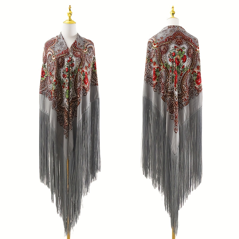95‘’* 95“ oversized floral-patterned shawl with long tassels | ATS stage props | Flamenco dance style Shawl | adds elegance and dynamism