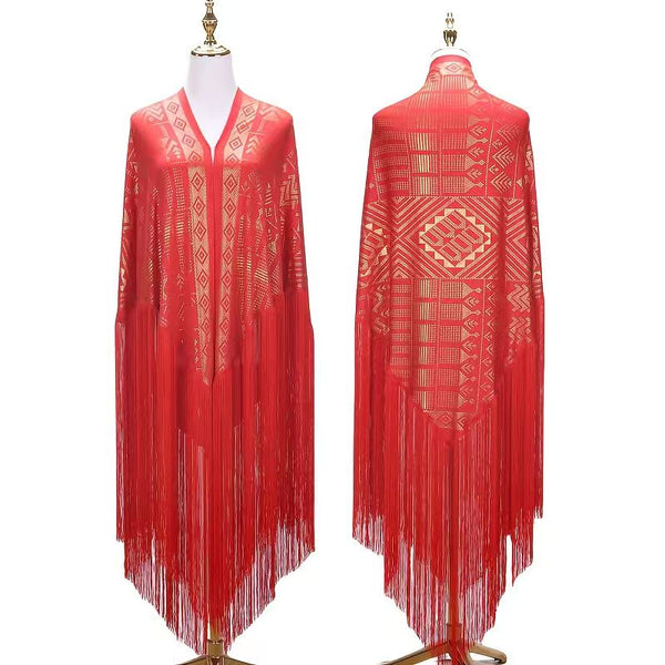 OverSize Gorgeous Vintage Assuit Shawl Royan Faux Assuit foil print Double Side Scarf Stage Dance props Stretchable milk fiber