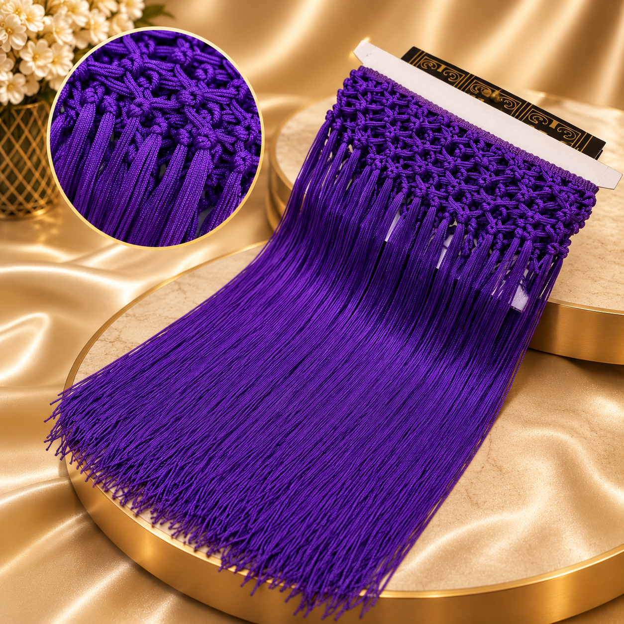 Handmade high-waisted scarf, dance-style high-waisted towel, equipped with 50-centimeter tassels and four rows of knots. The finished length is 38 centimeters. When rotated, it presents a rich and fashionable tassel effect.