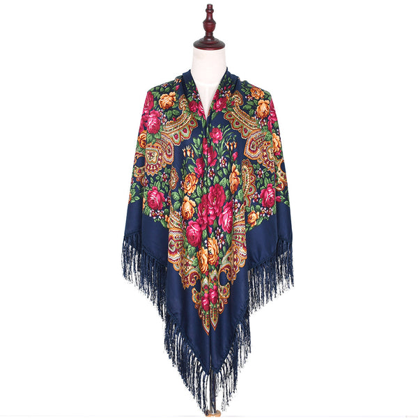 63*63‘’ OverSzie Wholesale Classic printed shawl National style square Women Long Tassel Shawl Printed Scarf