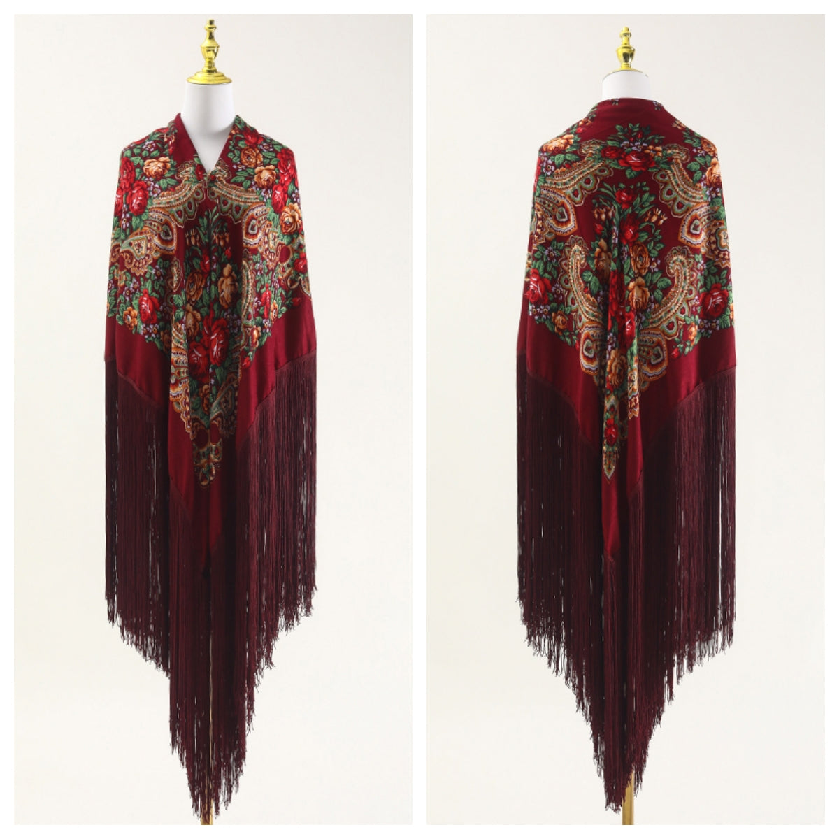 240cm/94.5‘’ OverSize Gorgeous Classics Big Shawl 50cm/19.7''Floral tassel Ukrainian national style Flamenco Manton BellyDance ATS Prop
