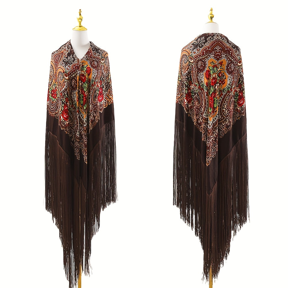 95‘’* 95“ oversized floral-patterned shawl with long tassels | ATS stage props | Flamenco dance style Shawl | adds elegance and dynamism