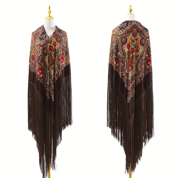 95‘’* 95“ oversized floral-patterned shawl with long tassels | ATS stage props | Flamenco dance style Shawl | adds elegance and dynamism