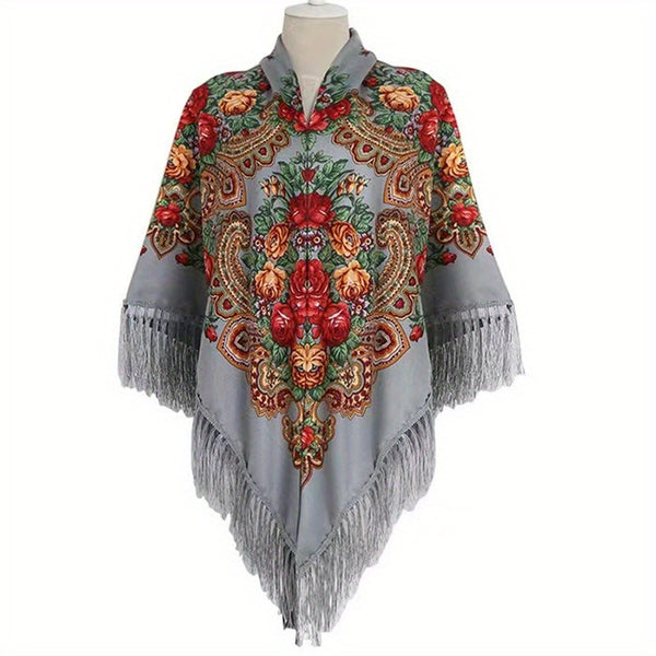 Women's long tassel shawl printed cotton large square scarf for women