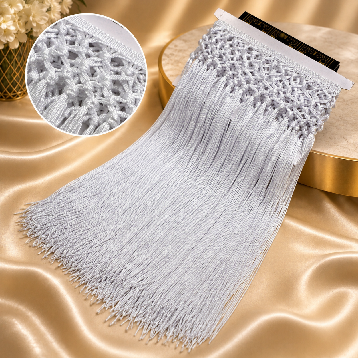 Handmade high-waisted scarf, dance-style high-waisted towel, equipped with 50-centimeter tassels and four rows of knots. The finished length is 38 centimeters. When rotated, it presents a rich and fashionable tassel effect.