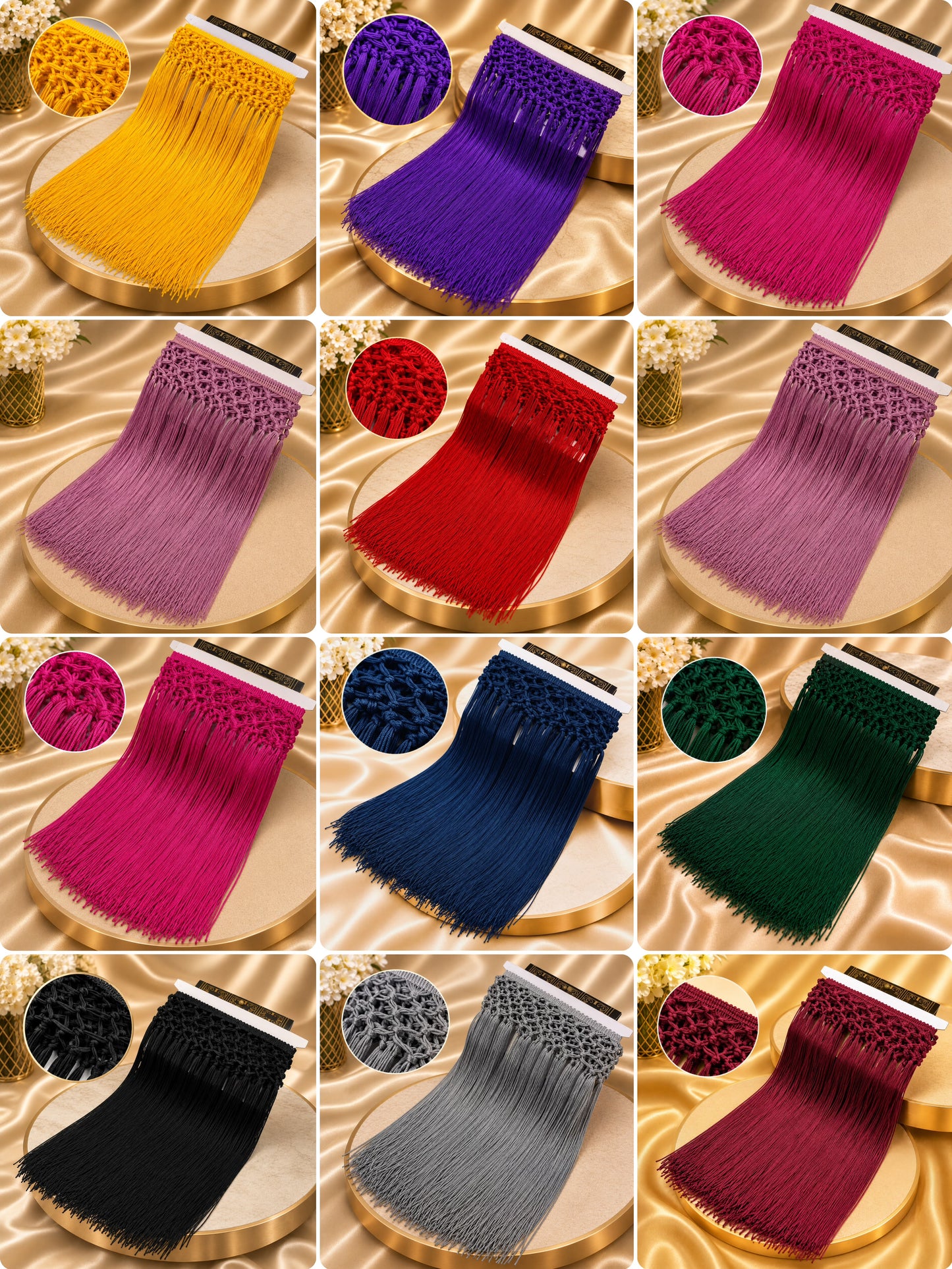 1 Yard Hand-made four-row tassel, using 50 cm tassels Boho Macrame Fringe Trim – Long Tassel Lace Ribbon for DIY Clothing, Costumes, Dancewear, Curtains, Home Decor & Craft Sewing