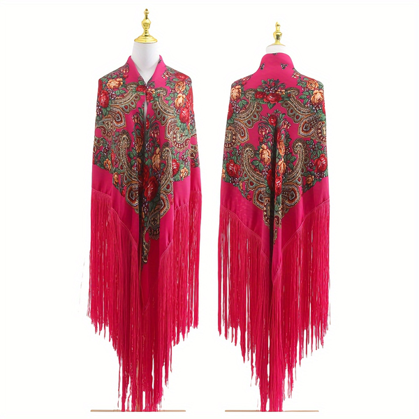 240cm/94.5‘’ OverSize Gorgeous Classics Big Shawl 50cm/19.7''Floral tassel Ukrainian national style Flamenco Manton BellyDance ATS Prop