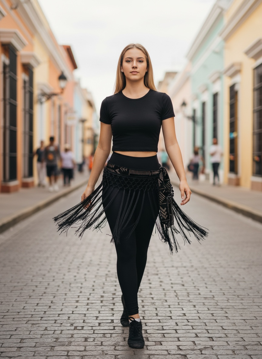 Handmade high-waisted scarf, dance-style high-waisted towel, equipped with 50-centimeter tassels and four rows of knots. The finished length is 38 centimeters. When rotated, it presents a rich and fashionable tassel effect.