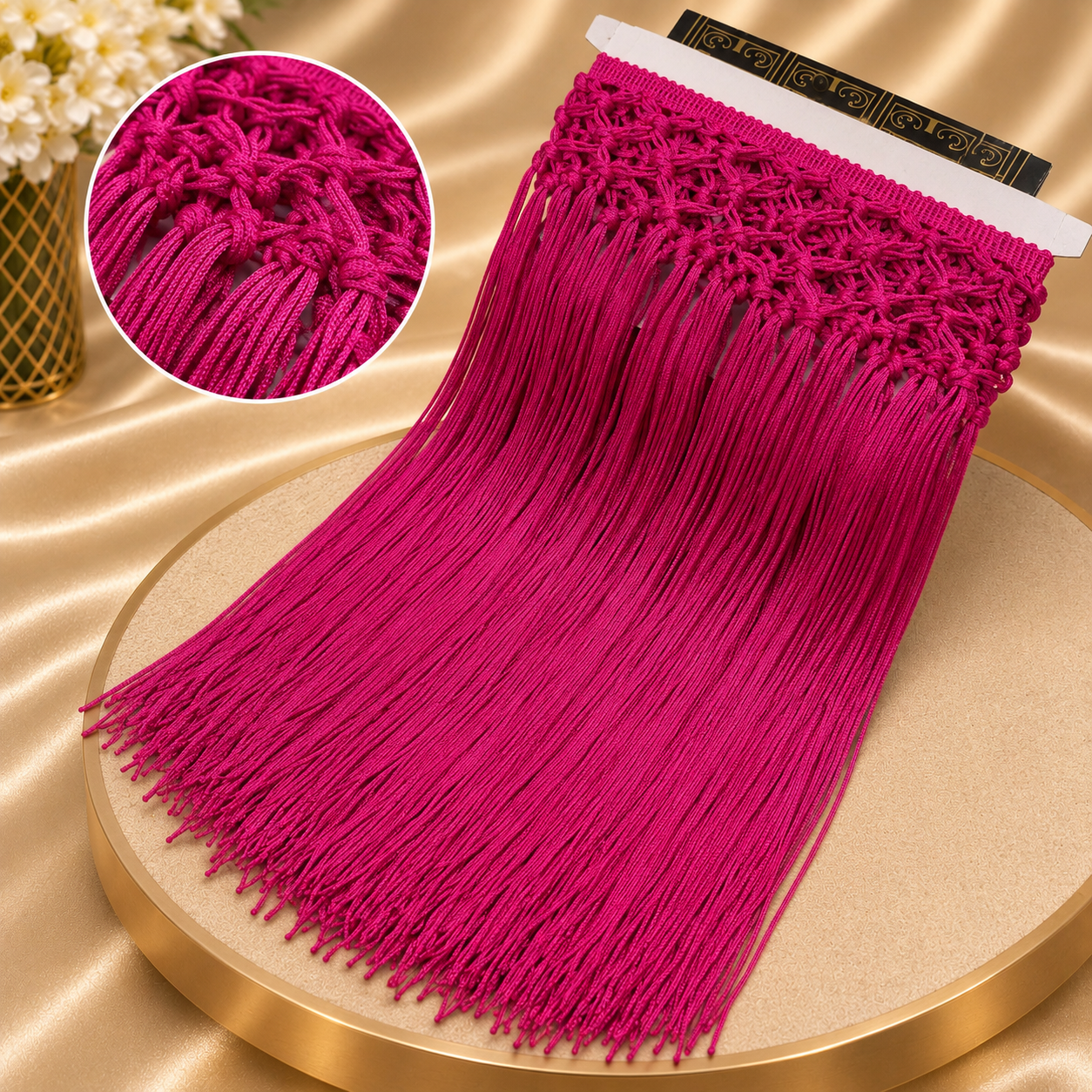 Handmade high-waisted scarf, dance-style high-waisted towel, equipped with 50-centimeter tassels and four rows of knots. The finished length is 38 centimeters. When rotated, it presents a rich and fashionable tassel effect.