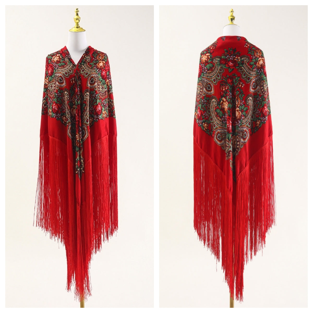 240cm/94.5‘’ OverSize Gorgeous Classics Big Shawl 50cm/19.7''Floral tassel Ukrainian national style Flamenco Manton BellyDance ATS Prop