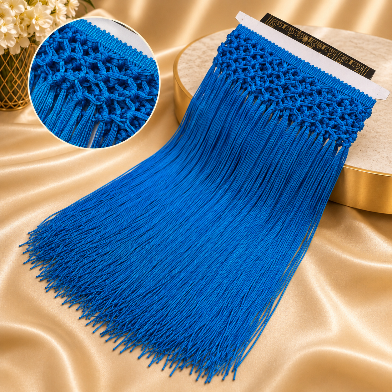 Handmade high-waisted scarf, dance-style high-waisted towel, equipped with 50-centimeter tassels and four rows of knots. The finished length is 38 centimeters. When rotated, it presents a rich and fashionable tassel effect.