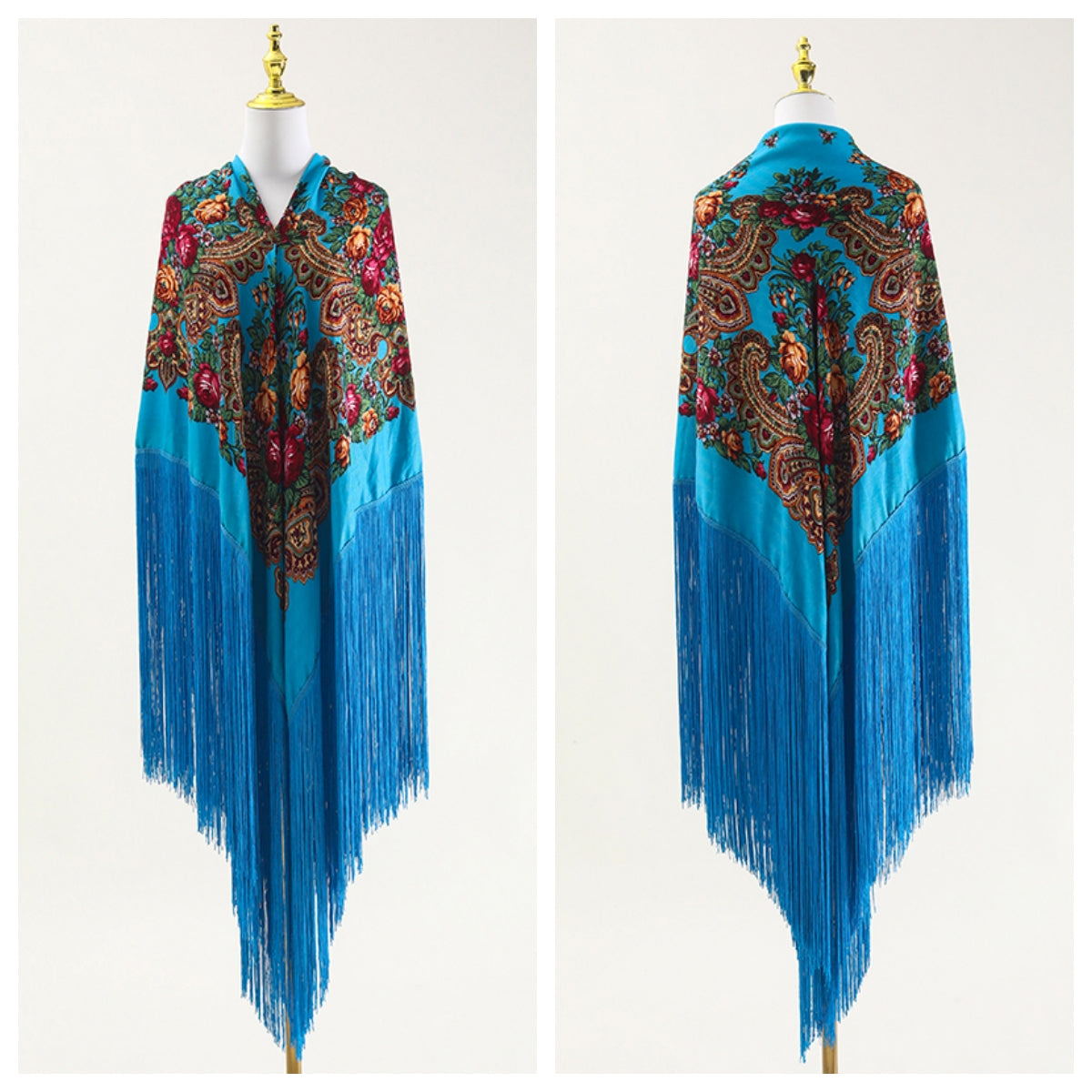 240cm/94.5‘’ OverSize Gorgeous Classics Big Shawl 50cm/19.7''Floral tassel Ukrainian national style Flamenco Manton BellyDance ATS Prop