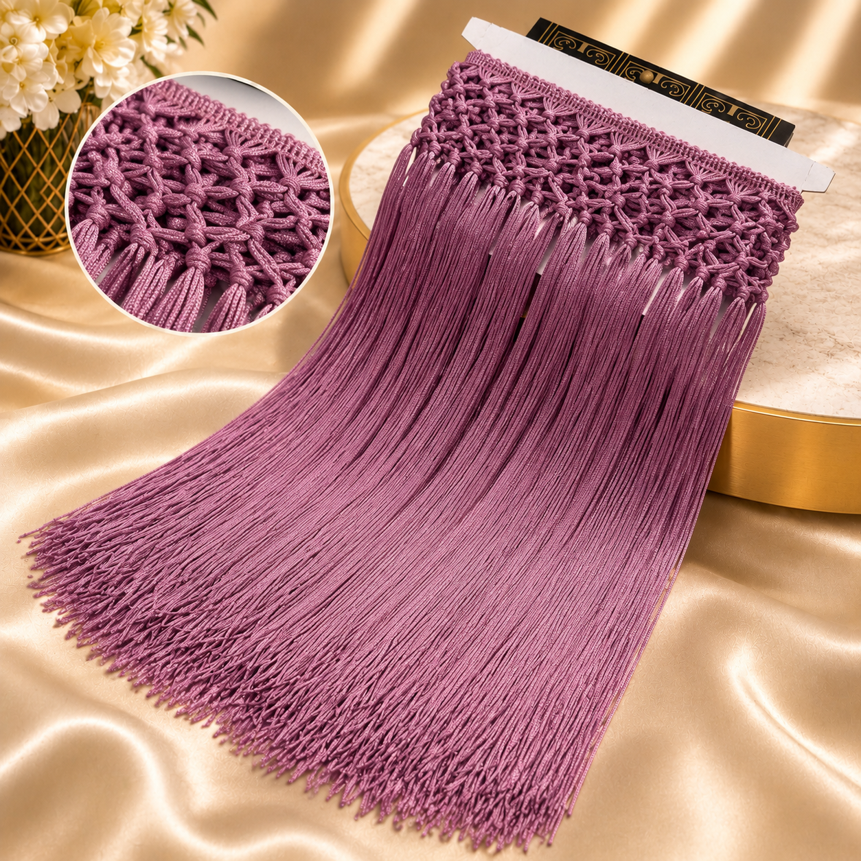 Handmade high-waisted scarf, dance-style high-waisted towel, equipped with 50-centimeter tassels and four rows of knots. The finished length is 38 centimeters. When rotated, it presents a rich and fashionable tassel effect.