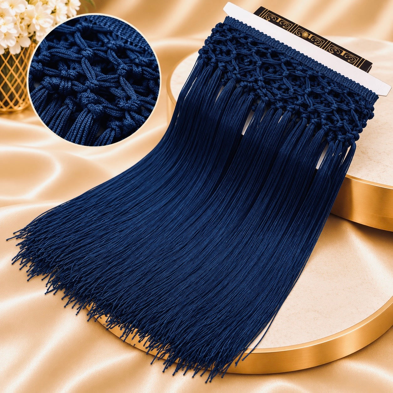 Handmade high-waisted scarf, dance-style high-waisted towel, equipped with 50-centimeter tassels and four rows of knots. The finished length is 38 centimeters. When rotated, it presents a rich and fashionable tassel effect.