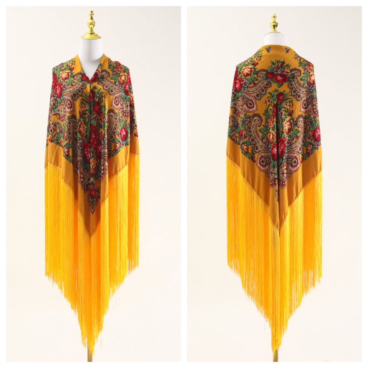 240cm/94.5‘’ OverSize Gorgeous Classics Big Shawl 50cm/19.7''Floral tassel Ukrainian national style Flamenco Manton BellyDance ATS Prop