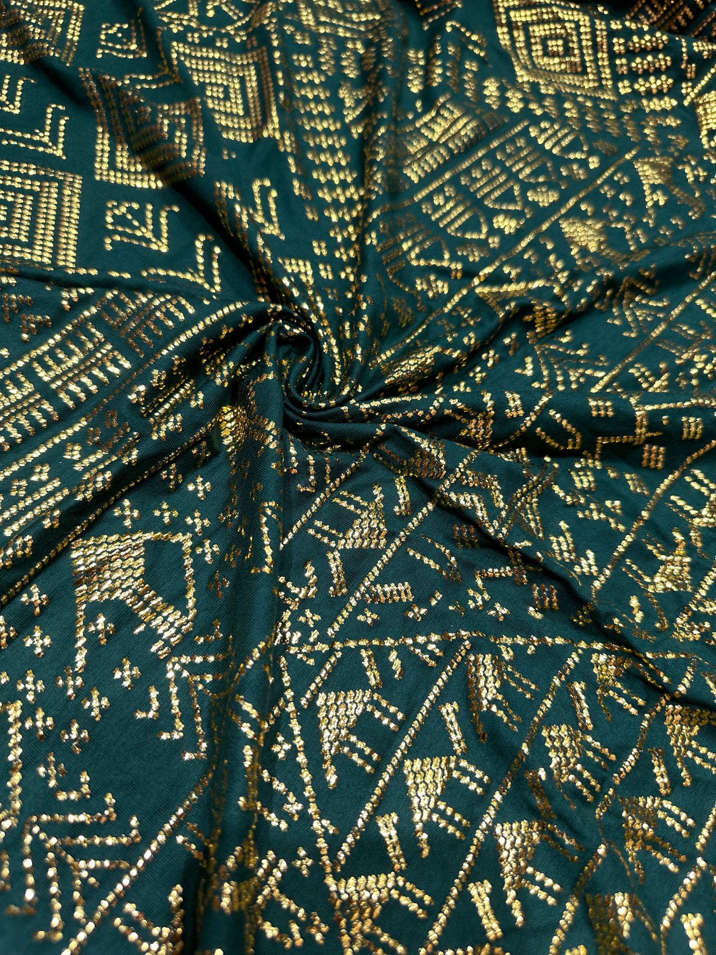 The modal cotton elasticity skirt Faux Assuit foil print straight skirt 4 knots tied Handmade tassels 38cm