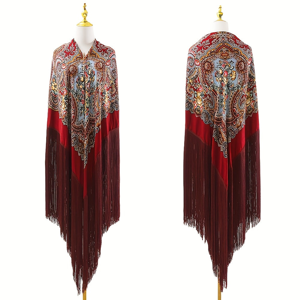 95‘’* 95“ oversized floral-patterned shawl with long tassels | ATS stage props | Flamenco dance style Shawl | adds elegance and dynamism