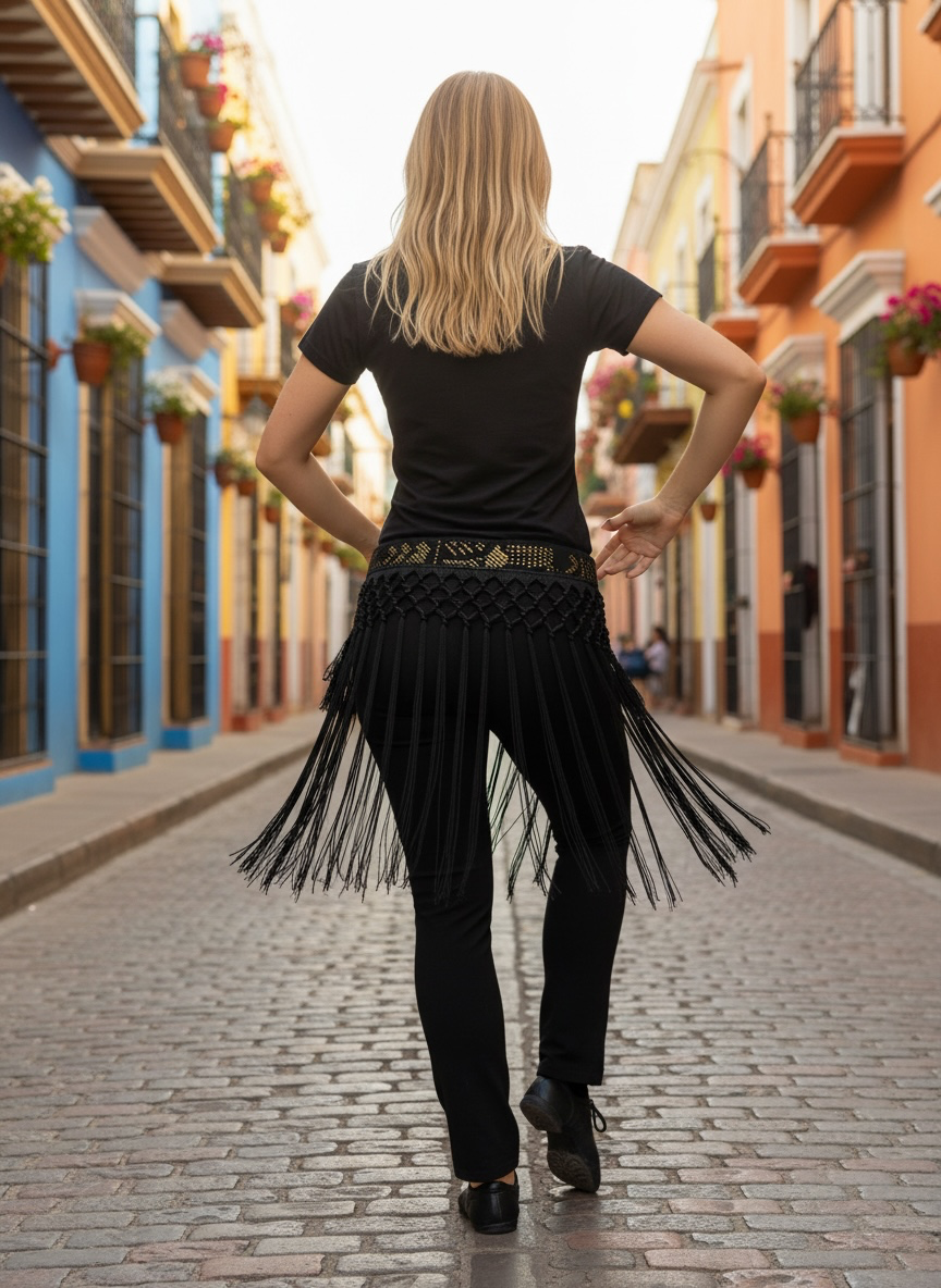 Handmade high-waisted scarf, dance-style high-waisted towel, equipped with 50-centimeter tassels and four rows of knots. The finished length is 38 centimeters. When rotated, it presents a rich and fashionable tassel effect.