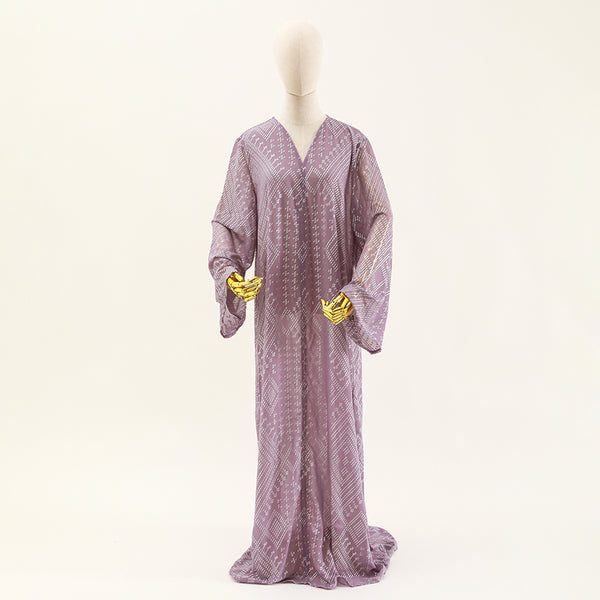 Classic Faux Assuit Foil Print Robe Pearl chiffon Abaya Muslim Dress