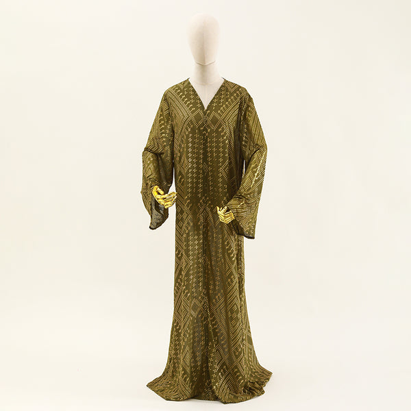 Classic Faux Assuit Foil Print Robe Pearl chiffon Abaya Muslim Dress