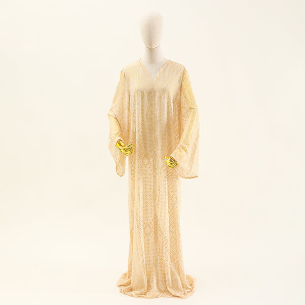 Classic Faux Assuit Foil Print Robe Pearl chiffon Abaya Muslim Dress