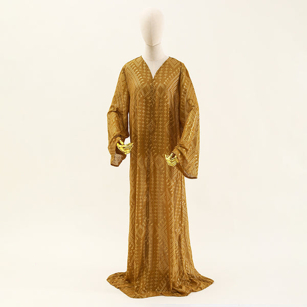 Classic Faux Assuit Foil Print Robe Pearl chiffon Abaya Muslim Dress