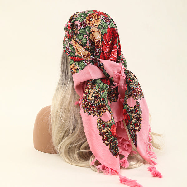 Retro national style printed four square handkerchief towel sun protection warm women's scarf