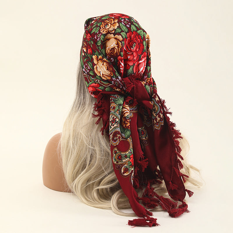 Retro national style printed four square handkerchief towel sun protection warm women's scarf