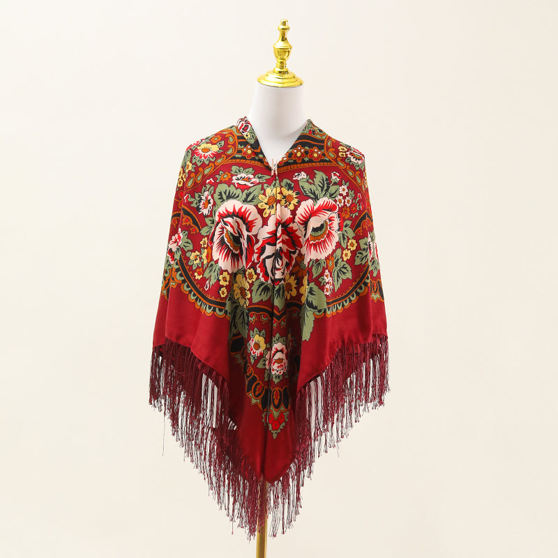 Elegant printed travel fringe scarf 4 season decoration Muslim women's square shawl