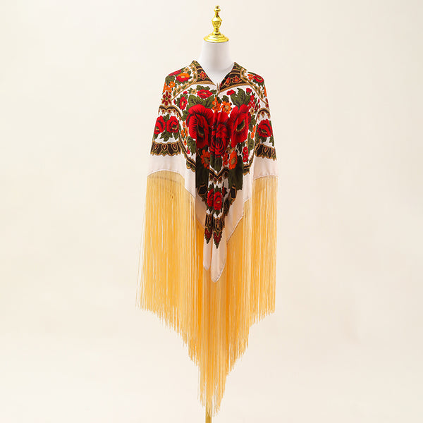 Women's printed long tassel cape Four seasons warm flamenco prop cape Manton