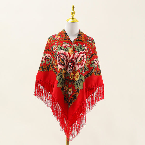 Elegant printed travel fringe scarf 4 season decoration Muslim women's square shawl