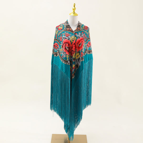 Women's printed long tassel cape Four seasons warm flamenco prop cape Manton