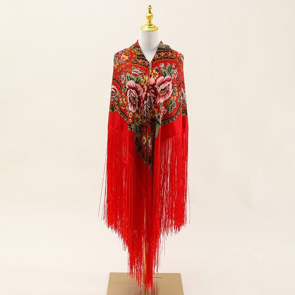 Women's printed long tassel cape Four seasons warm flamenco prop cape Manton