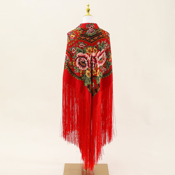 Women's printed long tassel cape Four seasons warm flamenco prop cape Manton