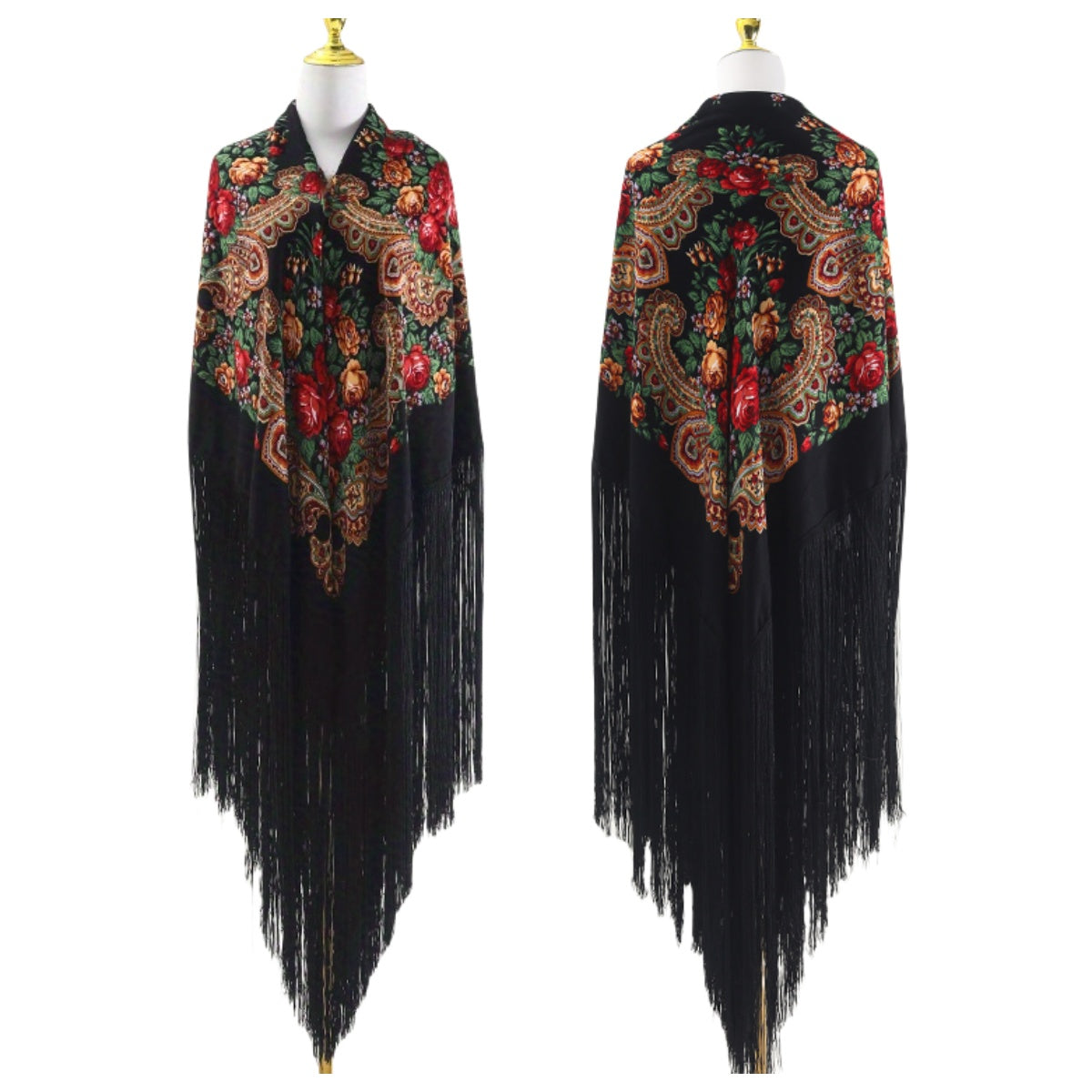 240cm/94.5‘’ OverSize Gorgeous Classics Big Shawl 50cm/19.7''Floral tassel Ukrainian national style Flamenco Manton BellyDance ATS Prop