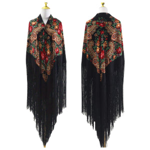 240cm/94.5‘’ OverSize Gorgeous Classics Big Shawl 50cm/19.7''Floral tassel Ukrainian national style Flamenco Manton BellyDance ATS Prop