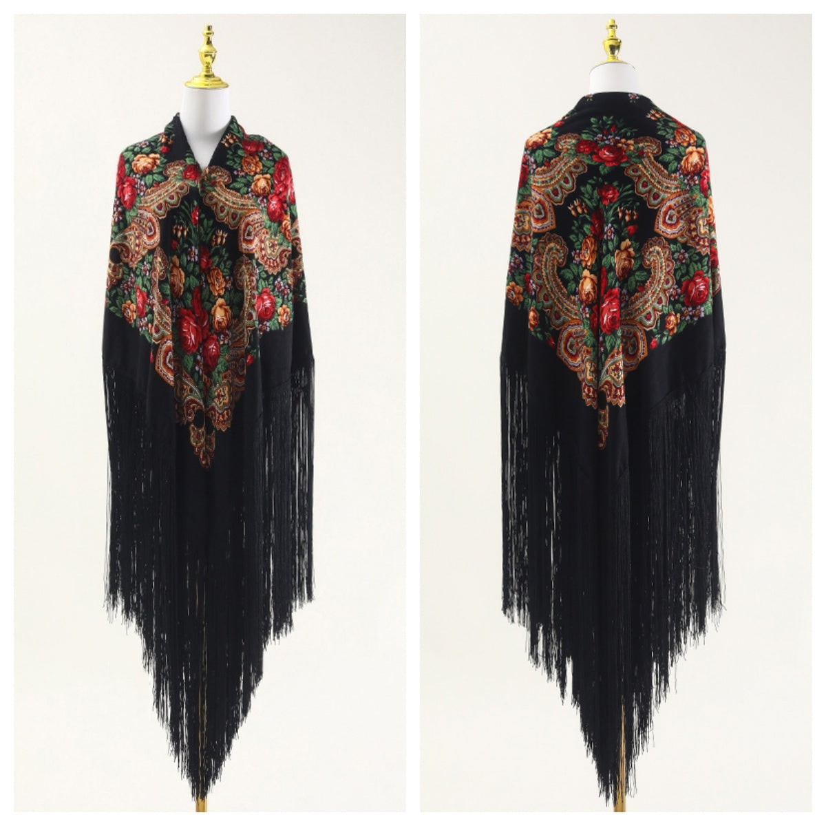 240cm/94.5‘’ OverSize Gorgeous Classics Big Shawl 50cm/19.7''Floral tassel Ukrainian national style Flamenco Manton BellyDance ATS Prop