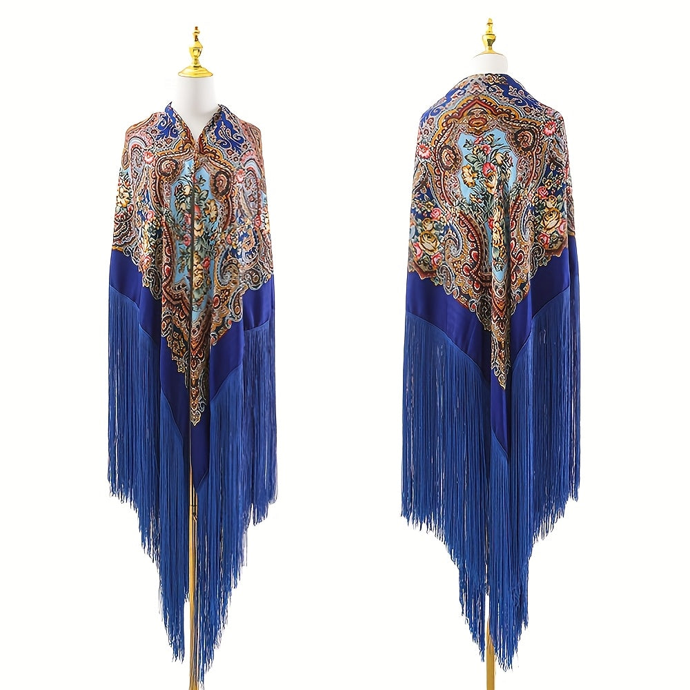 95‘’* 95“ oversized floral-patterned shawl with long tassels | ATS stage props | Flamenco dance style Shawl | adds elegance and dynamism