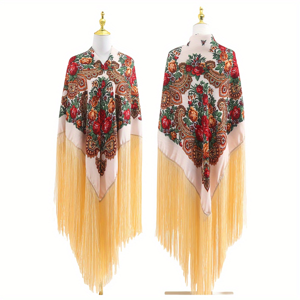 240cm/94.5‘’ OverSize Gorgeous Classics Big Shawl 50cm/19.7''Floral tassel Ukrainian national style Flamenco Manton BellyDance ATS Prop