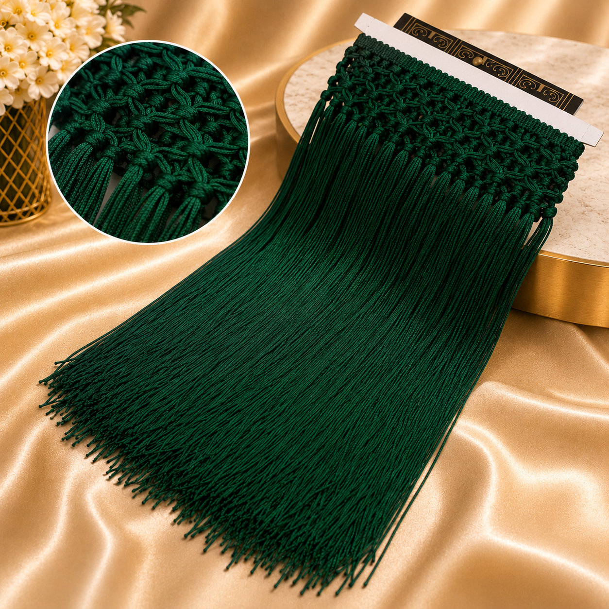 Handmade high-waisted scarf, dance-style high-waisted towel, equipped with 50-centimeter tassels and four rows of knots. The finished length is 38 centimeters. When rotated, it presents a rich and fashionable tassel effect.