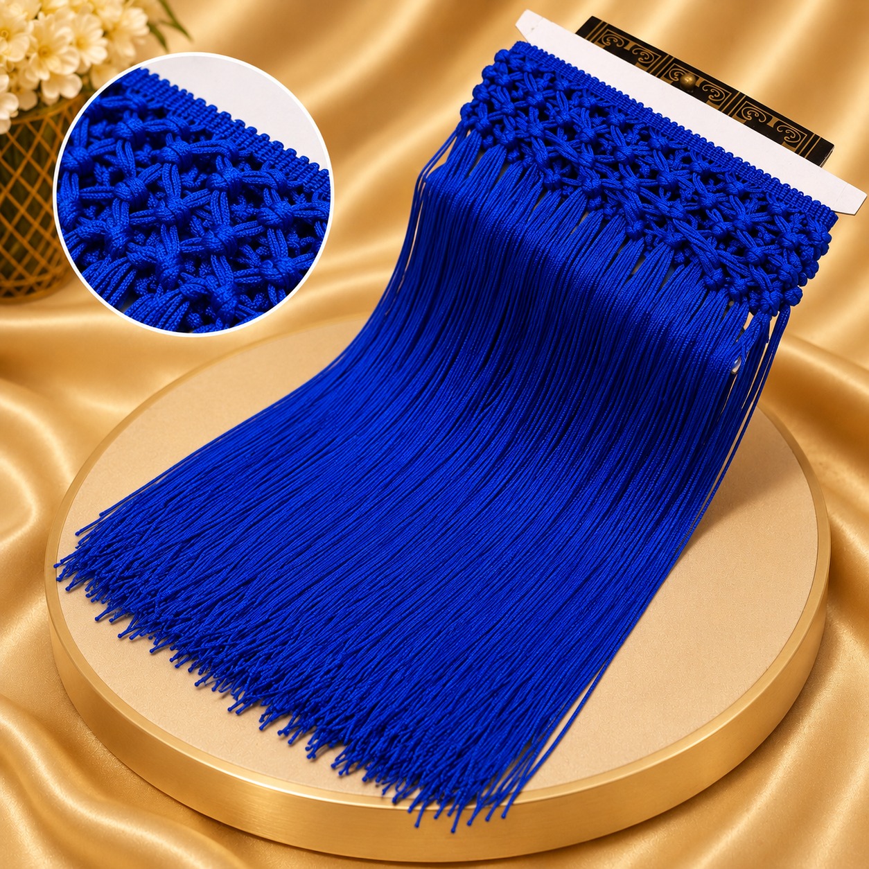 Handmade high-waisted scarf, dance-style high-waisted towel, equipped with 50-centimeter tassels and four rows of knots. The finished length is 38 centimeters. When rotated, it presents a rich and fashionable tassel effect.