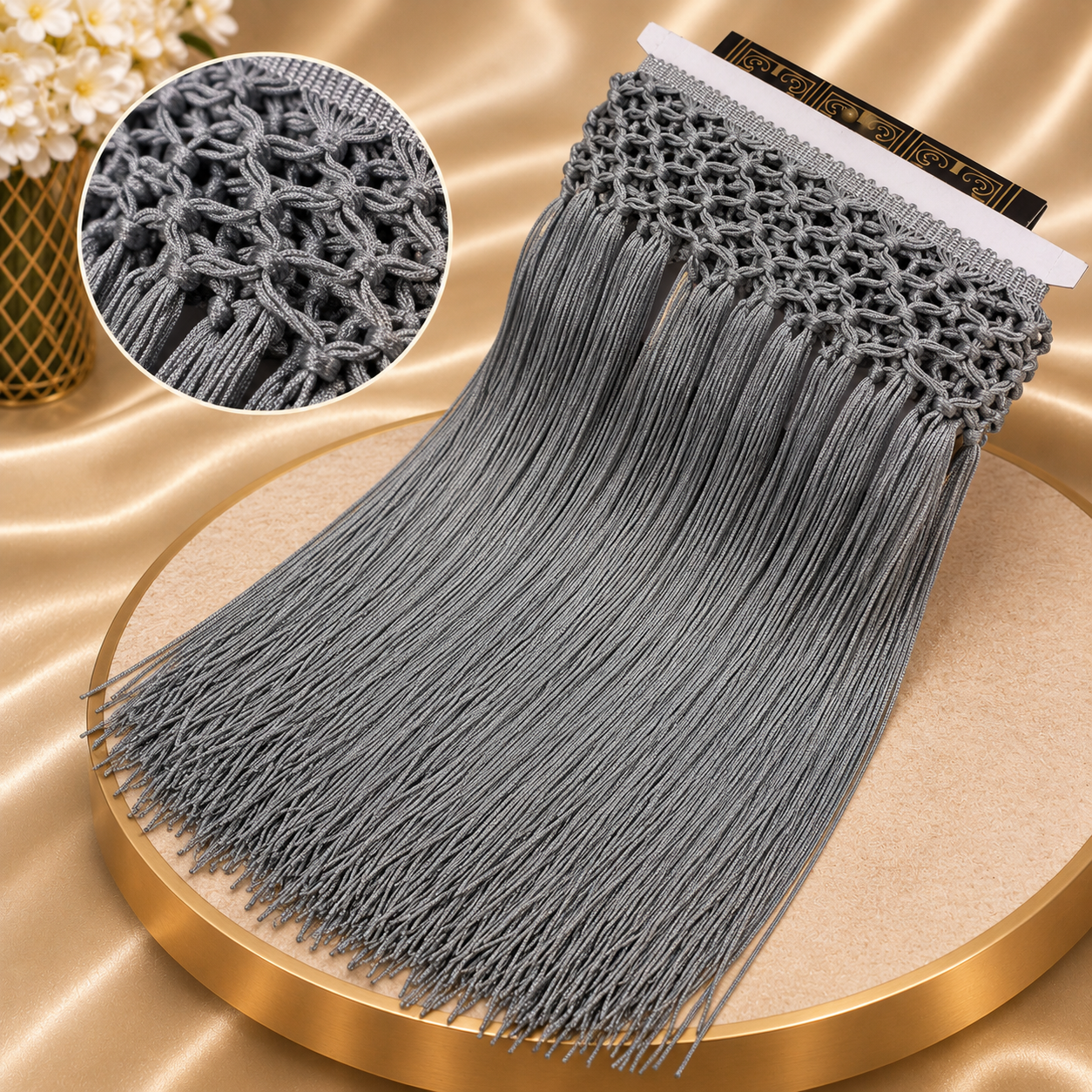 Handmade high-waisted scarf, dance-style high-waisted towel, equipped with 50-centimeter tassels and four rows of knots. The finished length is 38 centimeters. When rotated, it presents a rich and fashionable tassel effect.
