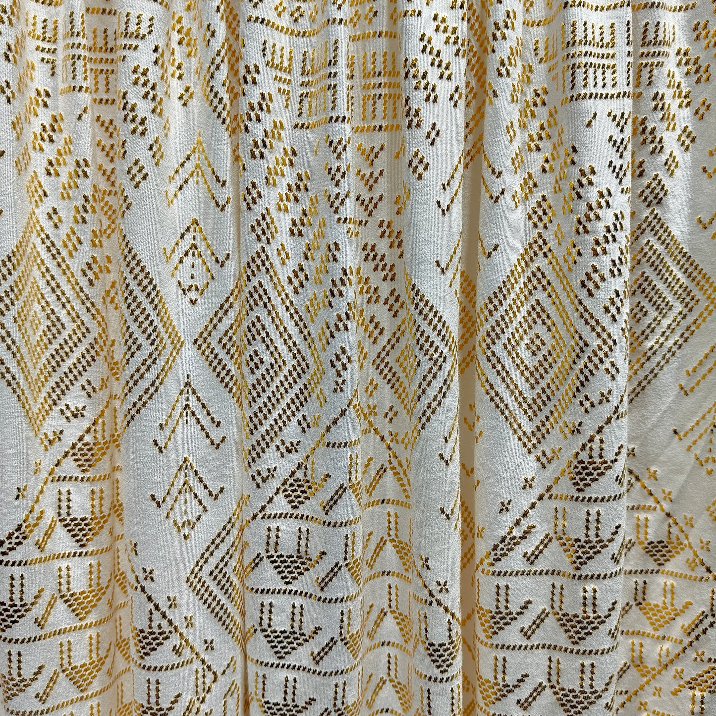 The modal cotton elasticity skirt Faux Assuit foil print straight skirt 4 knots tied Handmade tassels 38cm