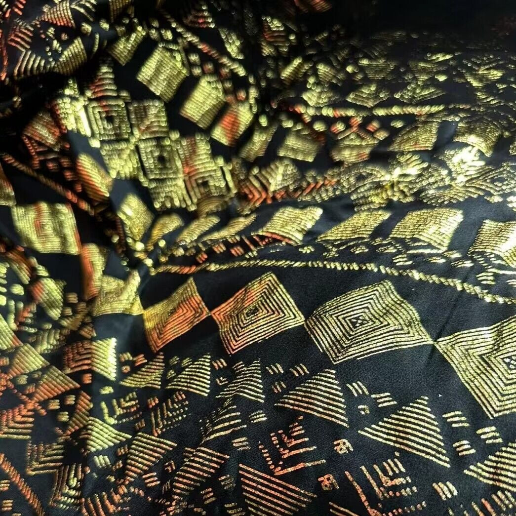 The Elastic Rayon Cotton Faux Assuit Foil Print Fabric Tribal BellyDance ATS Costume Fabric Oriental Dance