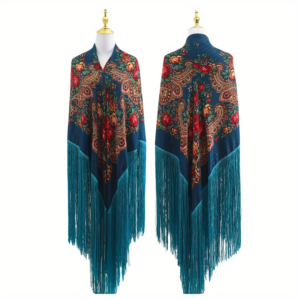 240cm/94.5‘’ OverSize Gorgeous Classics Big Shawl 50cm/19.7''Floral tassel Ukrainian national style Flamenco Manton BellyDance ATS Prop