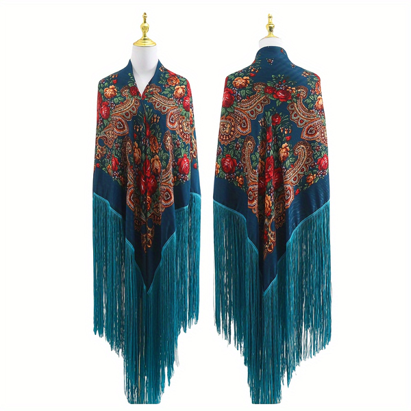 240cm/94.5‘’ OverSize Gorgeous Classics Big Shawl 50cm/19.7''Floral tassel Ukrainian national style Flamenco Manton BellyDance ATS Prop