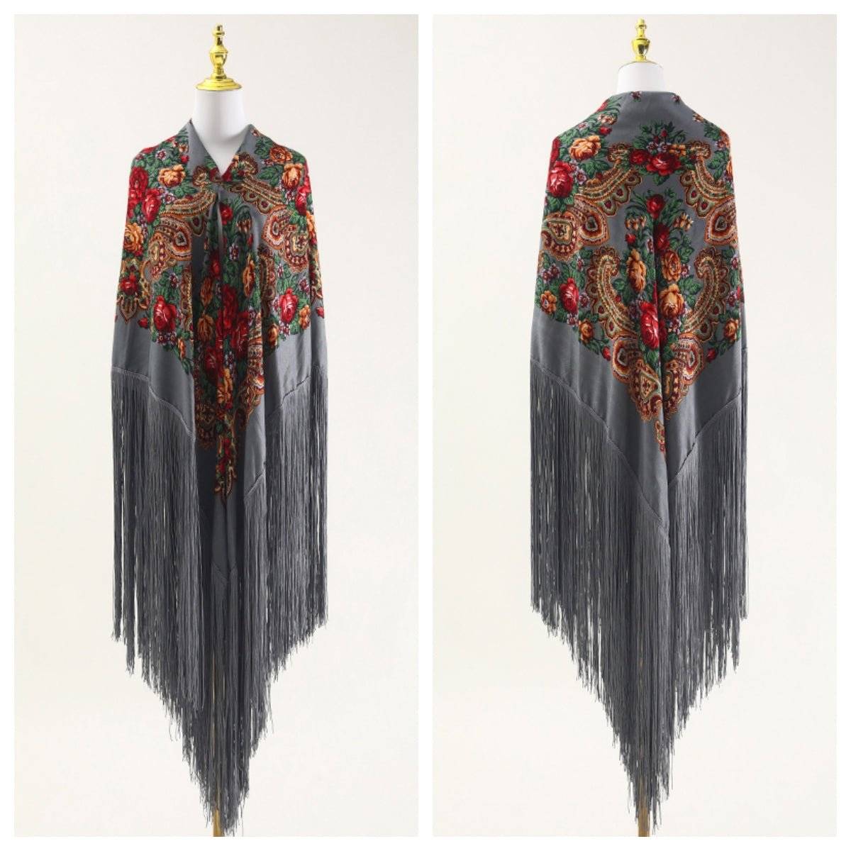 240cm/94.5‘’ OverSize Gorgeous Classics Big Shawl 50cm/19.7''Floral tassel Ukrainian national style Flamenco Manton BellyDance ATS Prop
